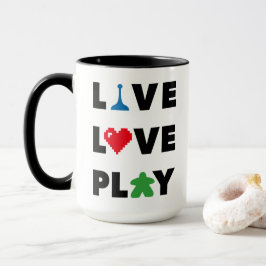 Caneca Live, Love, Tocar Texto Preto