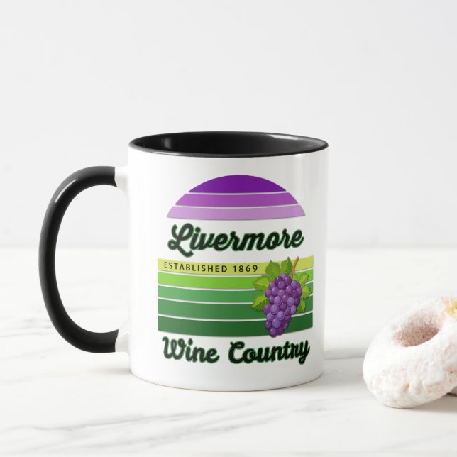 Caneca Livermore Wine Country Purple Green Stripes Grapes (Com Donut)