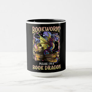 Caneca livraria, por favor, sou um dragão de livros lendo