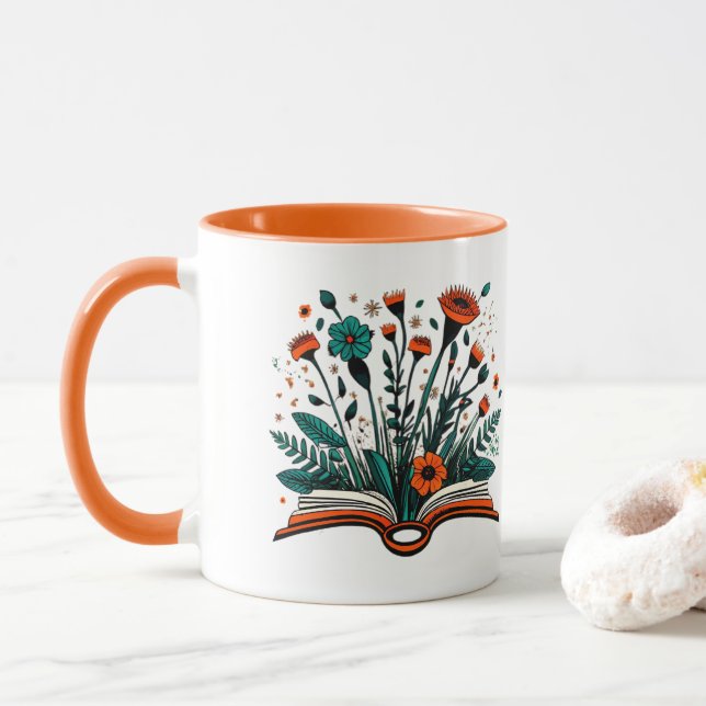 Caneca Livro Aberto com Flores Propulsoras (Com Donut)