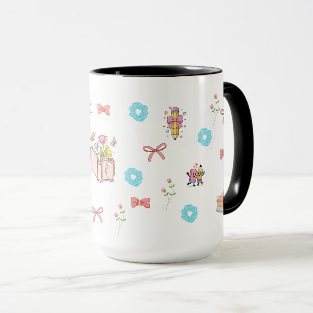 Caneca Livro Floral Pastel Estético  (Frente Esquerda)