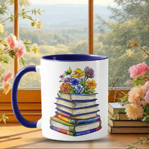 Caneca Livros Antigos Bonitos e Flores Personalizados