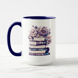 Caneca Livros Antigos Personalizados e Rosas  