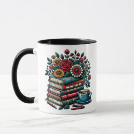 Caneca Livros, Café e Flores Personalizados