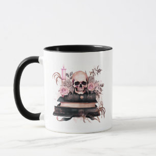Caneca Livros de crânio Rosa e Rosas de Cinza no Dia das