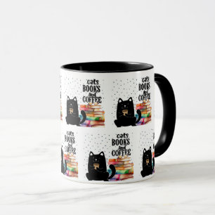 Caneca Livros De Leitura De Gatos Pretos E Engraçados