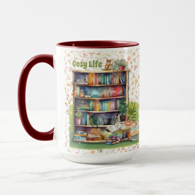 Caneca Livros e Adolescentes de Gato Aposentadoria de Ani (Esquerda)