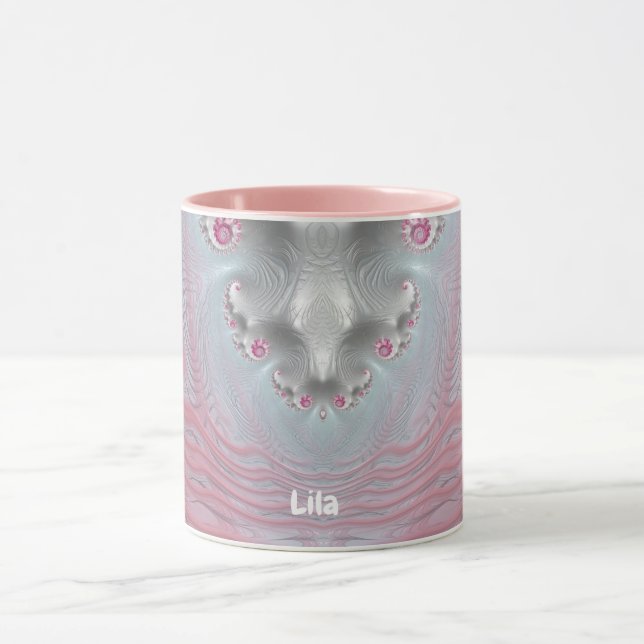 Caneca LLA ~ Zany 3D Fractal ~ Rosa e Branco (Centro)