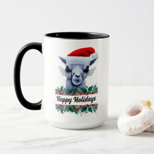 Caneca Llama Com Papai Noel E Cama De Texto