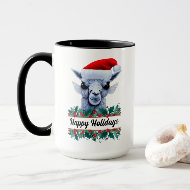 Caneca Llama Com Papai Noel E Cama De Texto (Com Donut)