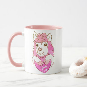 Caneca Llama, Cor-de-rosa, esboço Llama, amor