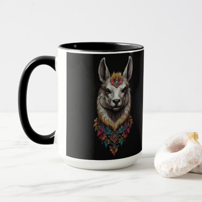 Caneca Llama E Retrato Da Flor, (Com Donut)