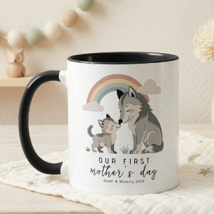 Caneca Loba Pastel Mãe e Filhote Primeiro Dia das Mães Ar