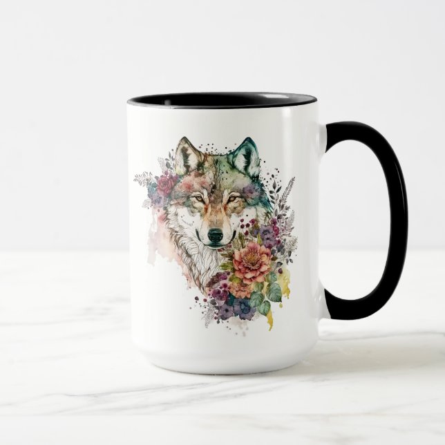 Caneca Lobo Aquarela com Flores na Nature Mug (Direita)