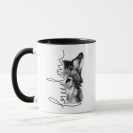 Caneca Lobo da Liberdade Arte de Linha Minimalista -