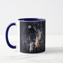 Caneca Lobo e filhote uivando na lua