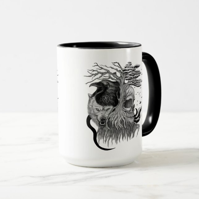 Caneca Lobo e Raven com crânio (Frente Esquerda)