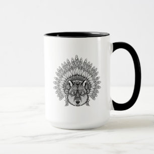 Caneca Lobo inspirado na capota emplumada da guerra
