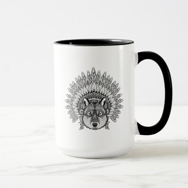 Caneca Lobo inspirado na capota emplumada da guerra (Direita)