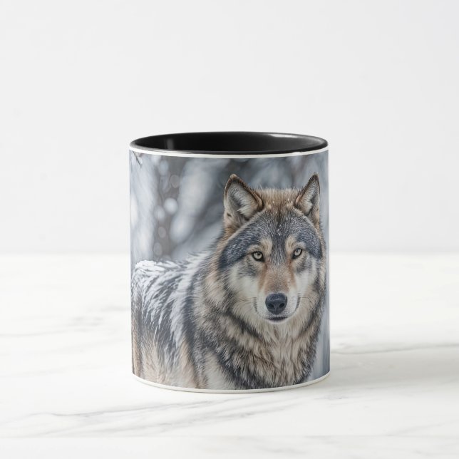 Caneca Lobo lindo na neve vida selvagem (Centro)