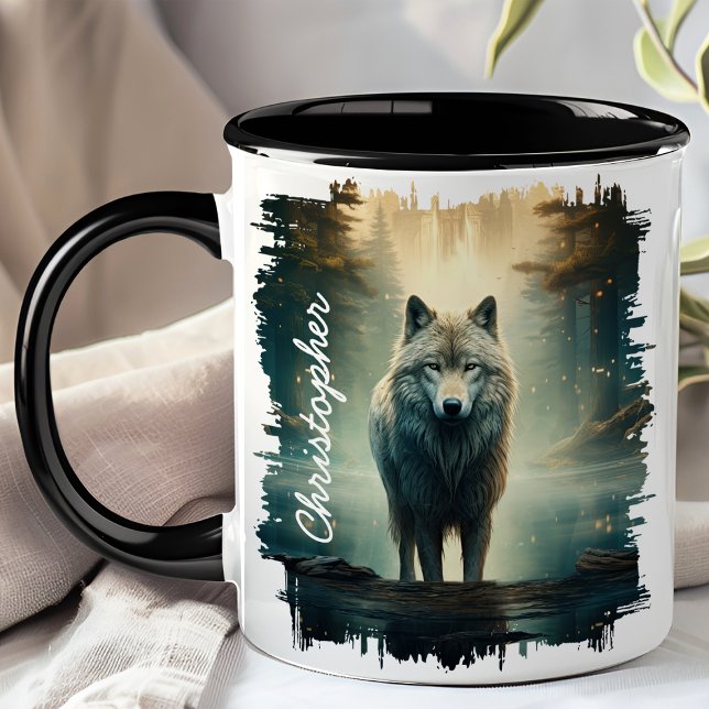 Caneca Lobo na Floresta Nebulosa (Criador carregado)