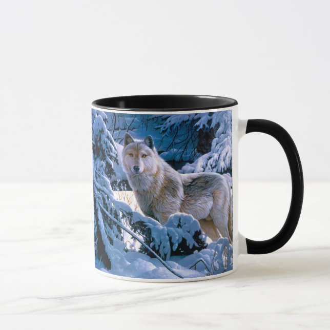 Caneca Lobo na pintura da floresta de inverno (Direita)
