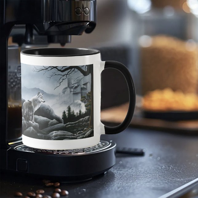 Caneca Lobos Místicos Guardam o Castelo Fantasia da Vida  (Criador carregado)