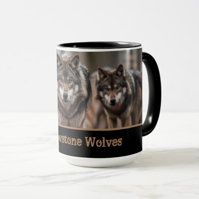 Caneca Lobos Yellowstone Coffee Mug Dois Tons (Frente Esquerda)
