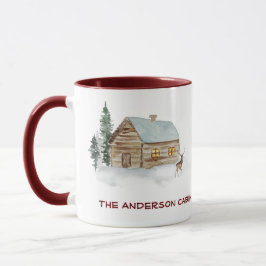 Caneca Log Cabin Lake House Deer Woods Texto Personalizad