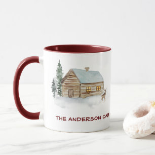 Caneca Log Cabin Lake House Deer Woods Texto Personalizad