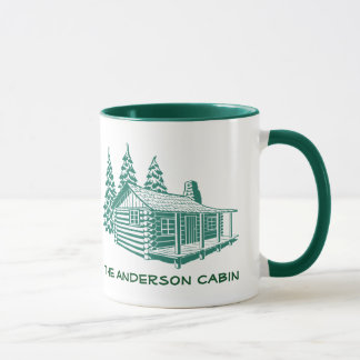 Caneca Log Cabin Lake House Woods Texto Personalizado Mug