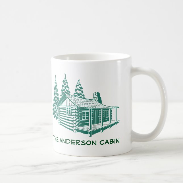 Caneca Log Cabin Lake House Woods Texto Personalizado Mug (Direita)