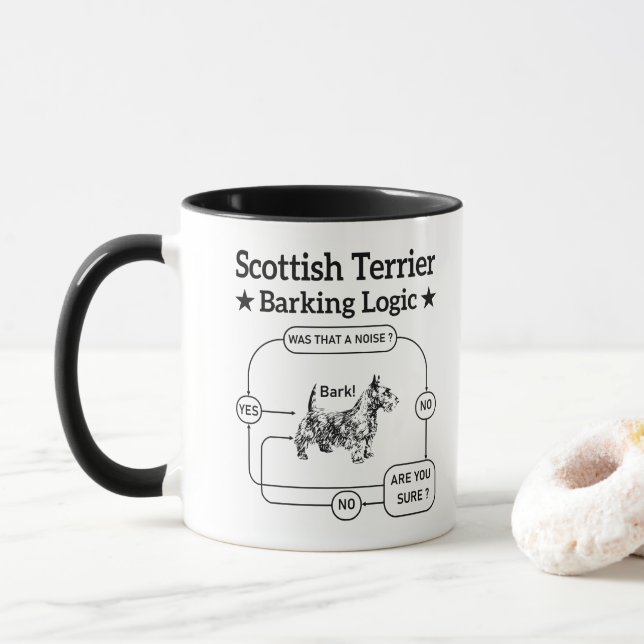 Caneca Lógica de Latido de Terrier Escocês Divertido Cão  (Com Donut)