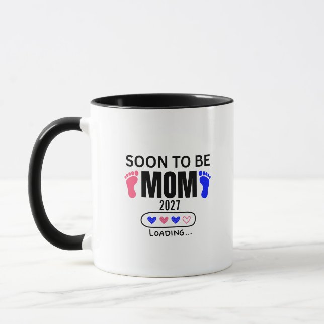 Caneca Logo para Mãe de 2027 Carregando, chá de bebê (Esquerda)