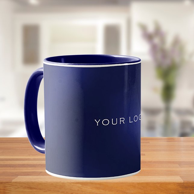 Caneca Logotipo branco azul marinho para empresas retangu (Criador carregado)