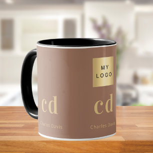 Caneca Logotipo comercial nome monograma marrom Mocha
