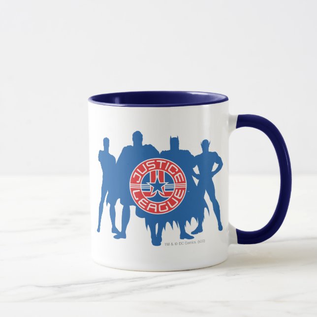 Caneca Logotipo da Liga da Justiça e Fundo de Caracteres  (Direita)