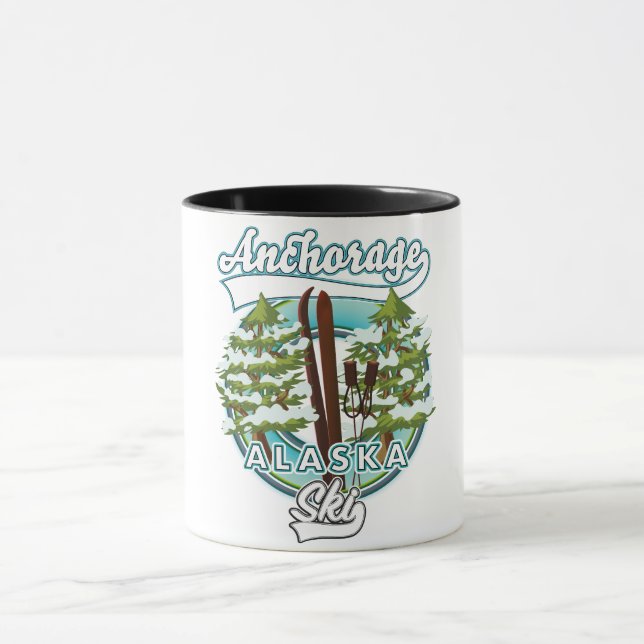 Caneca logotipo de esqui de Anchorage Alaska (Centro)