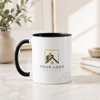 Caneca Logotipo de Imóveis Preto Dourado Luxo