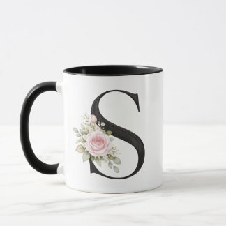 Caneca Logotipo de Monograma de Letra S Floral Elegante