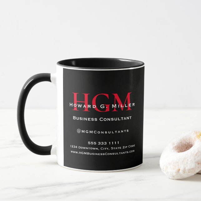 Caneca Logotipo do Business Monograma Promocional preto v (Com Donut)