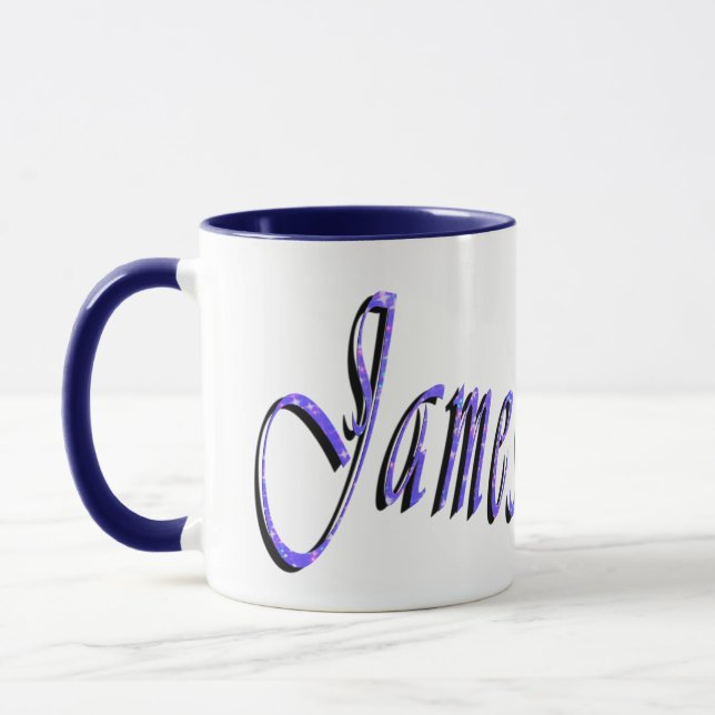Caneca Logotipo do nome do James azul, (Esquerda)