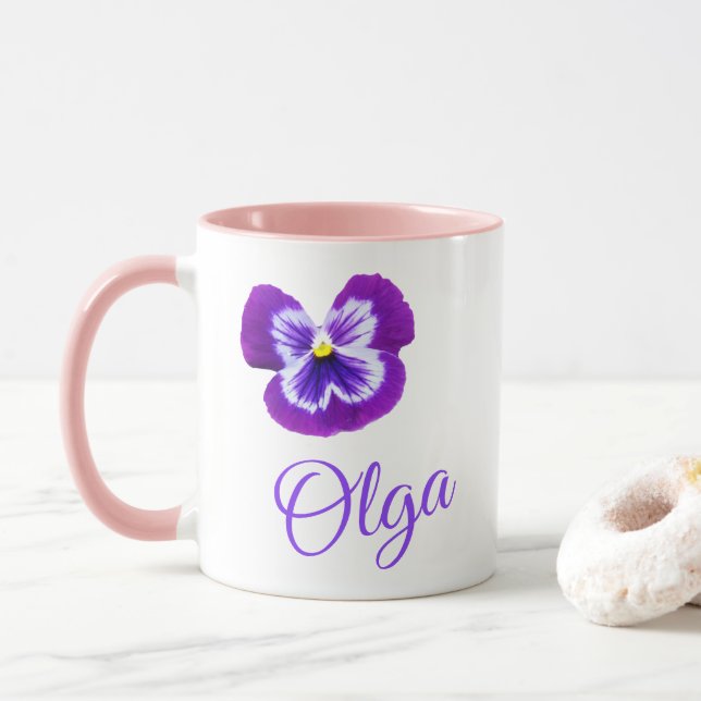 Caneca Logotipo Do Nome "Olga" Com Pansor Roxo (Com Donut)