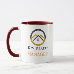Caneca logotipo personalizado branco e dourado de imobili