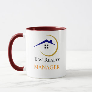 Caneca logotipo personalizado branco e dourado de imóveis