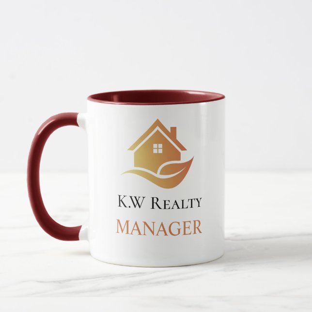 Caneca Logotipo personalizado branco e dourado de imóveis (Esquerda)