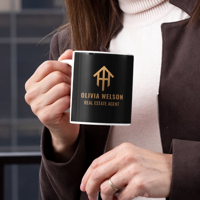 Caneca Logotipo Personalizado Imobiliário Agente Dourado  (Criador carregado)