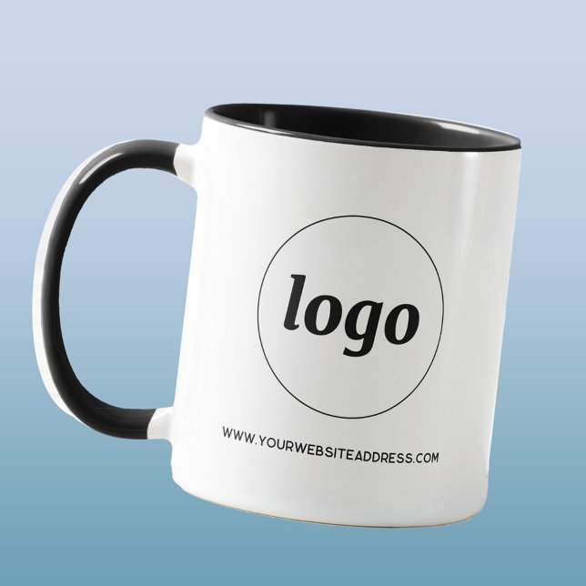 Caneca Logotipo simples e Promocional de texto para empre (Simple logo with custom text business branding promotional two tone coffee mug)