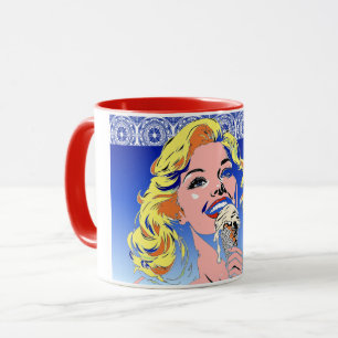 Caneca Loira Comendo Sorvete Colorido Estilo Pop Art dos