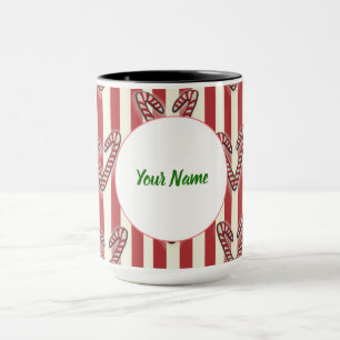 Caneca Lolipps de Natal das faixas vermelhas Personalizad